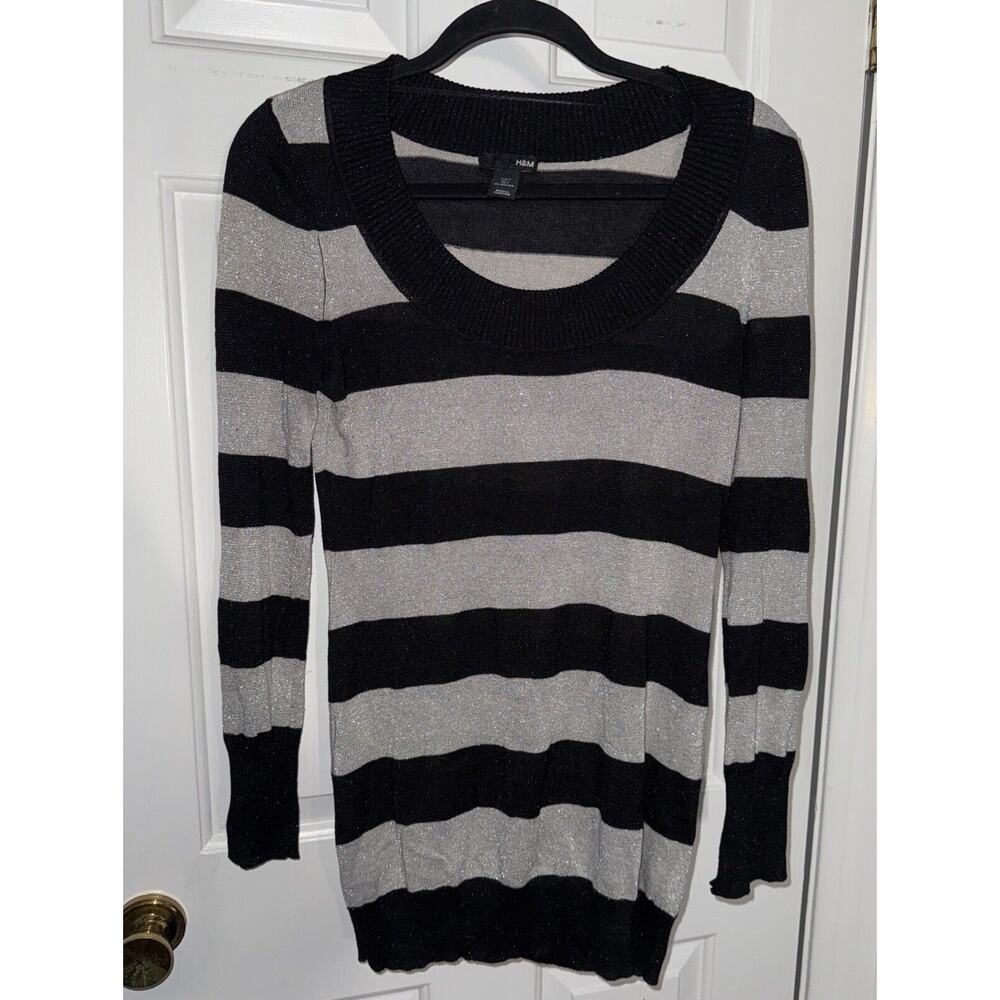 H&M Black And Silver Small Striped Sparkle Sweater